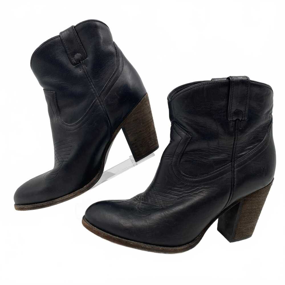 Frye Black Heeled Boots Almond Toe High Block Heel | Womens 10 - Picture 2 of 10